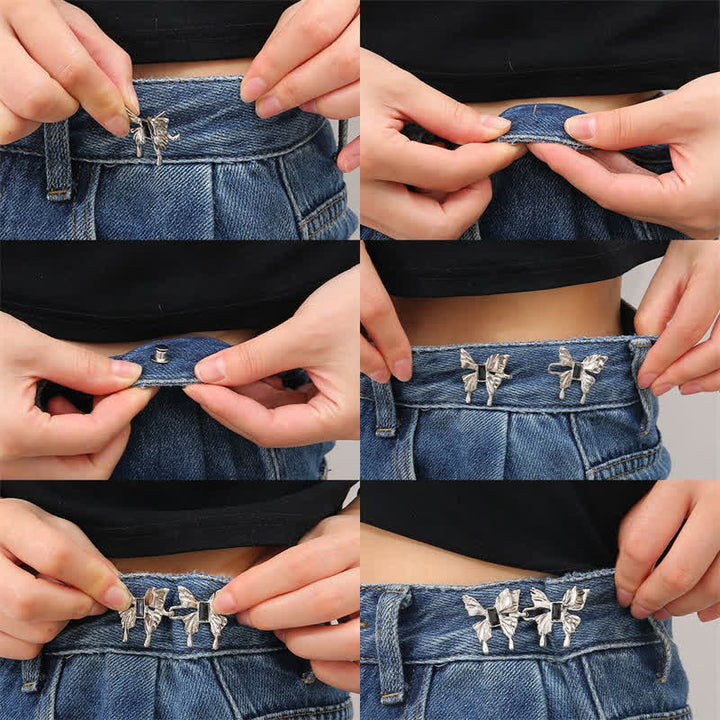 Ceinture à bouton amovible en jean avec papillon pour femme - image 3