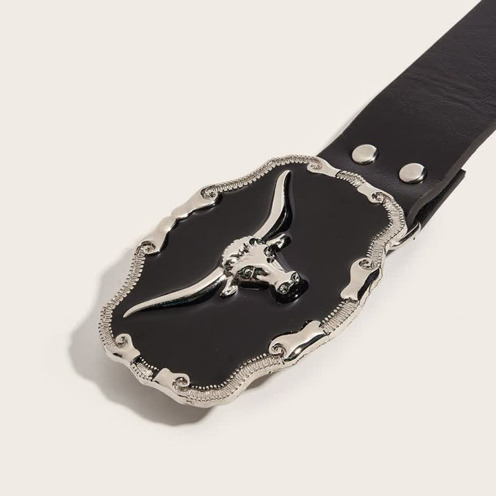 Ceinture en cuir à rivets pour homme avec motif taureau Longhorn noir