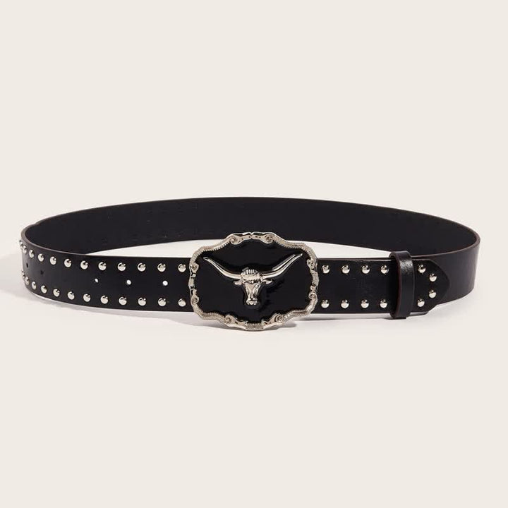 Ceinture en cuir à rivets pour homme avec motif taureau Longhorn noir