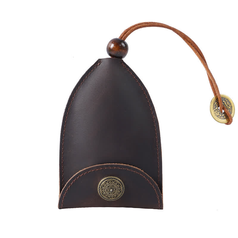 Étui à clés en cuir avec clé intelligente extractible vintage - Café - image 8
