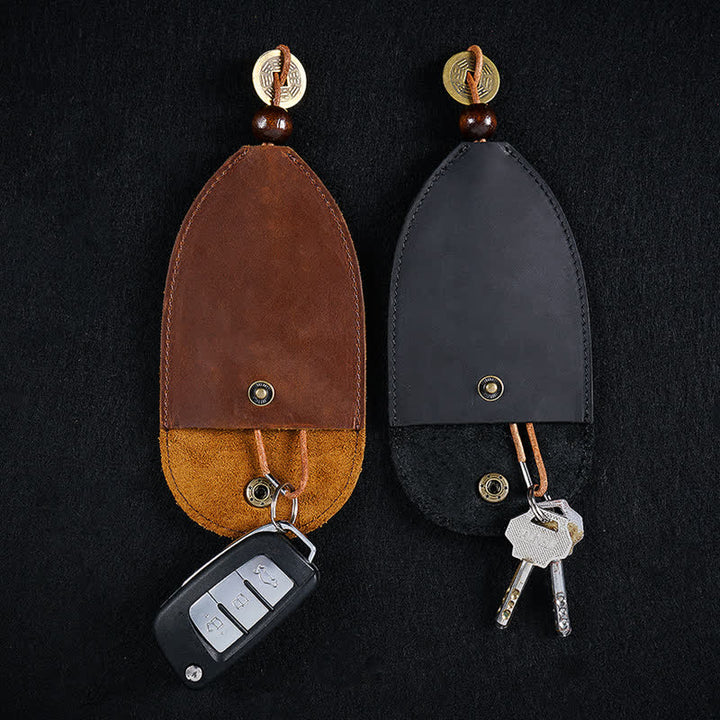 Étui à clés en cuir avec clé intelligente extractible vintage