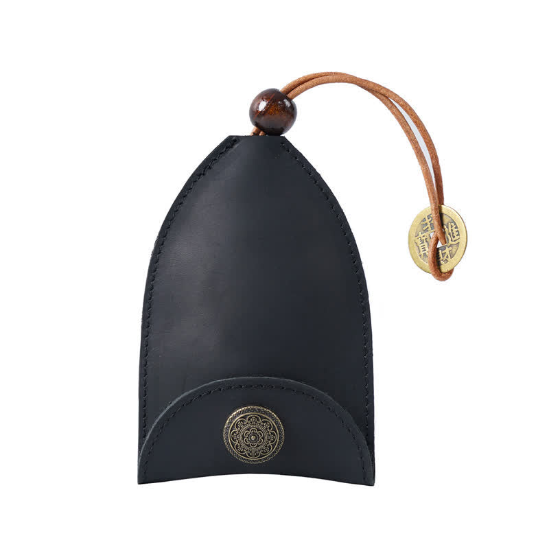 Étui à clés en cuir avec clé intelligente extractible vintage - Noir - image 7