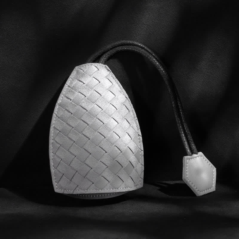 Étui à clés de voiture en cuir à tissage moderne - Gris #1 - image 0