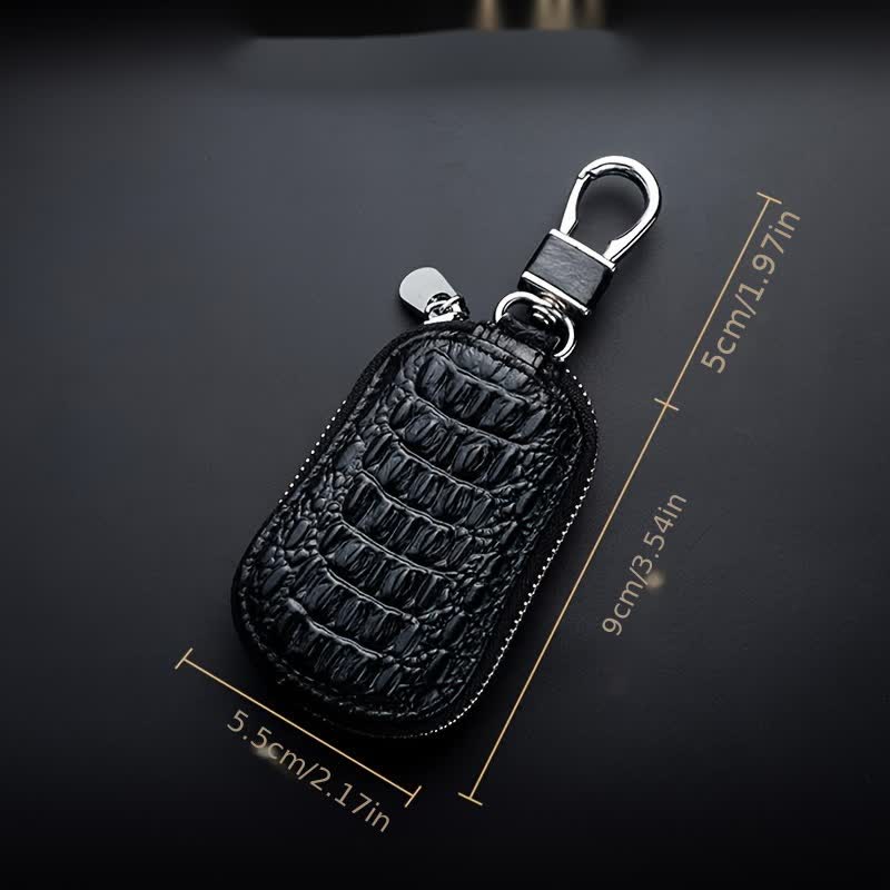 Mini étui à clés de voiture en cuir avec fermeture éclair en crocodile