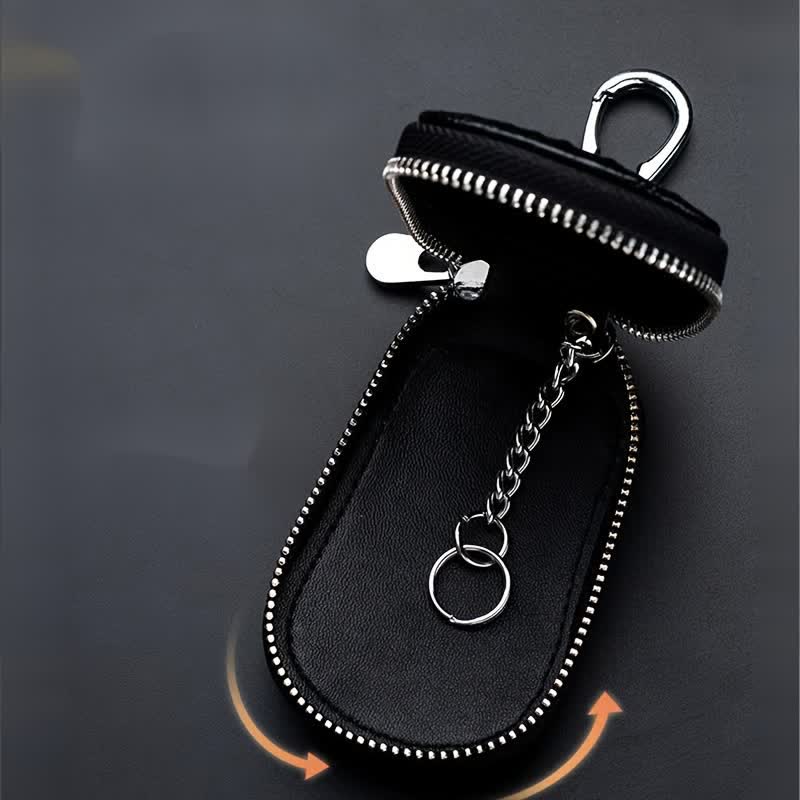 Mini étui à clés de voiture en cuir avec fermeture éclair en crocodile