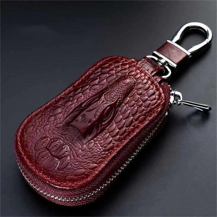 Mini étui à clés de voiture en cuir avec fermeture éclair en crocodile