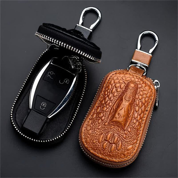 Mini étui à clés de voiture en cuir avec fermeture éclair en crocodile - image 0