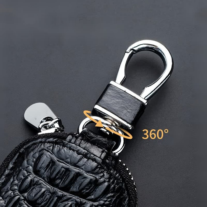 Mini étui à clés de voiture en cuir avec fermeture éclair en crocodile