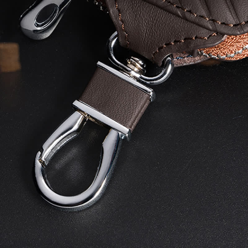Étui à clés de voiture multifonction en cuir avec fermeture éclair et motif en V