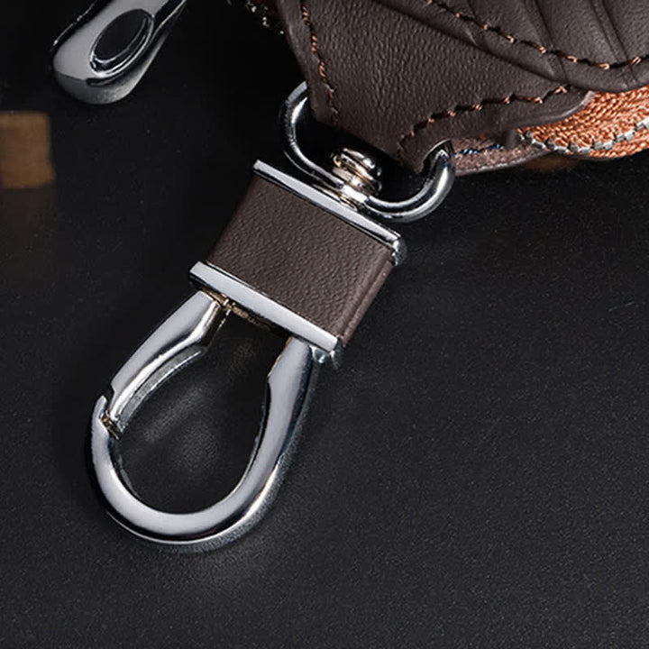 Étui à clés de voiture multifonction en cuir avec fermeture éclair et motif en V - image 5