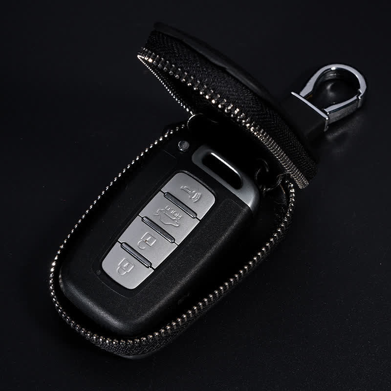 Étui à clés de voiture multifonction en cuir avec fermeture éclair et motif en V