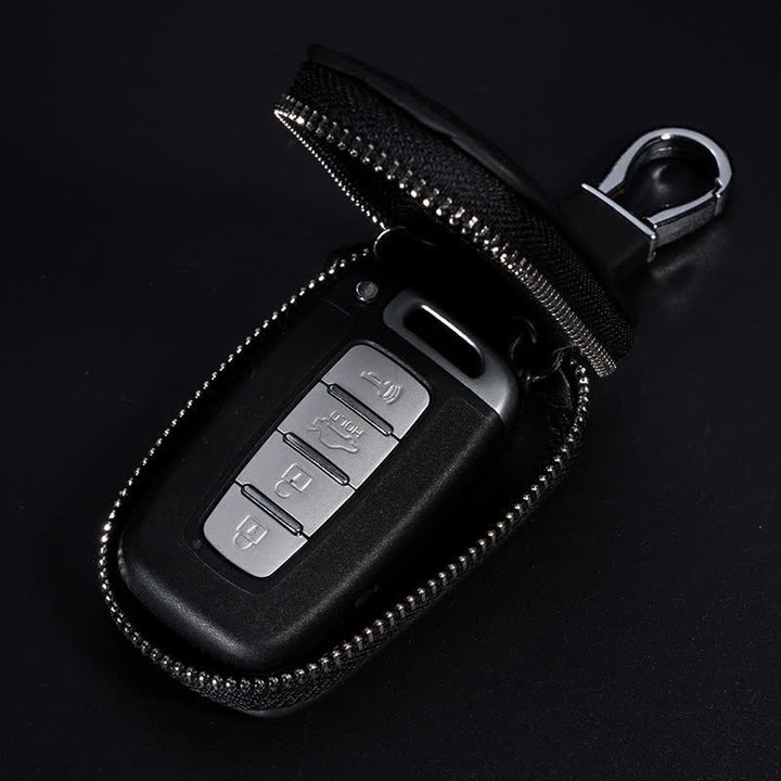 Étui à clés de voiture multifonction en cuir avec fermeture éclair et motif en V