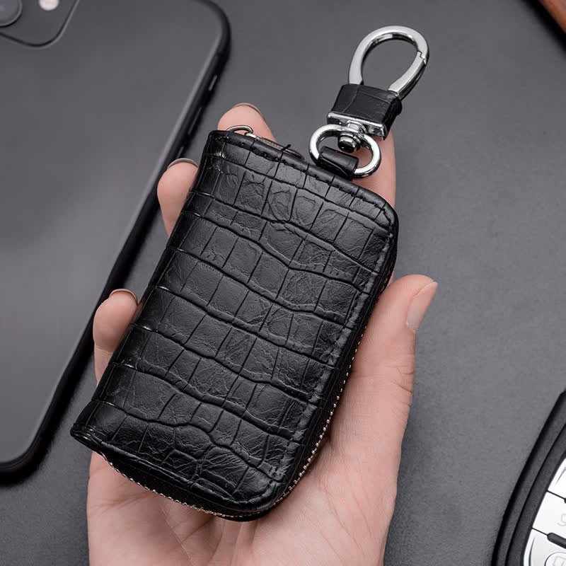 Étui à clés de voiture en cuir avec fermeture éclair et motif alligator - image 5