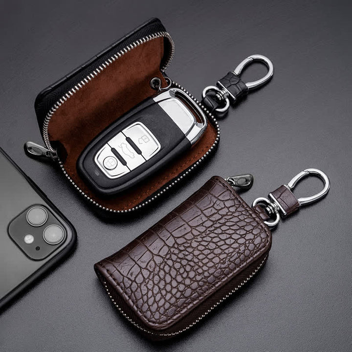 Étui à clés de voiture en cuir avec fermeture éclair et motif alligator - image 0