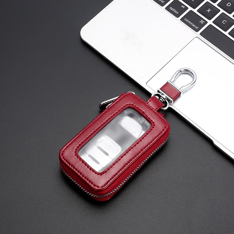 Étui à clés en cuir pratique avec fenêtre transparente et fermeture éclair - Rouge - image 10