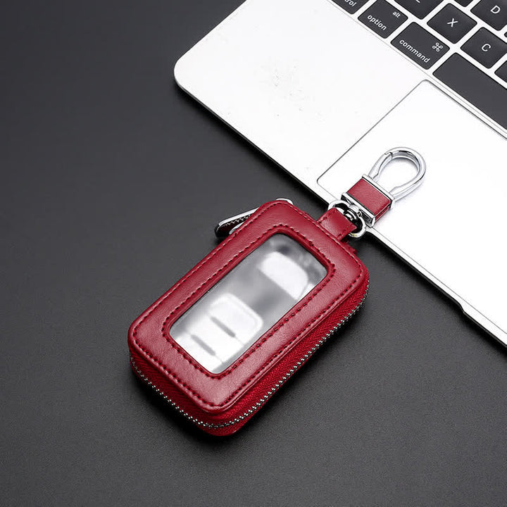 Étui à clés en cuir pratique avec fenêtre transparente et fermeture éclair - Rouge - image 10