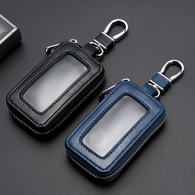 Étui à clés en cuir pratique avec fenêtre transparente et fermeture éclair - image 0