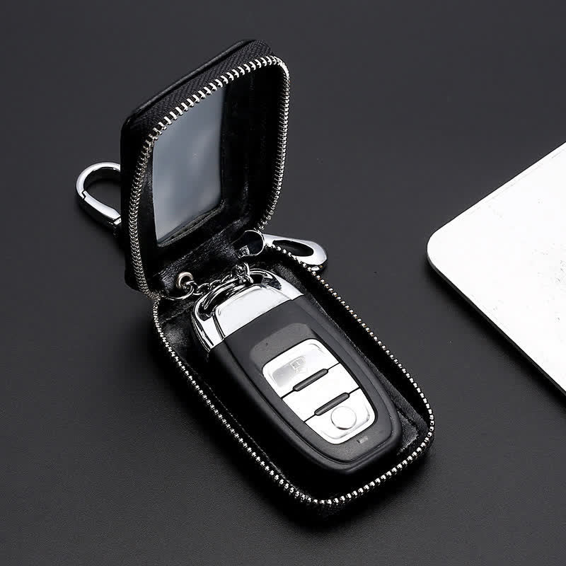 Étui à clés en cuir pratique avec fenêtre transparente et fermeture éclair - image 1