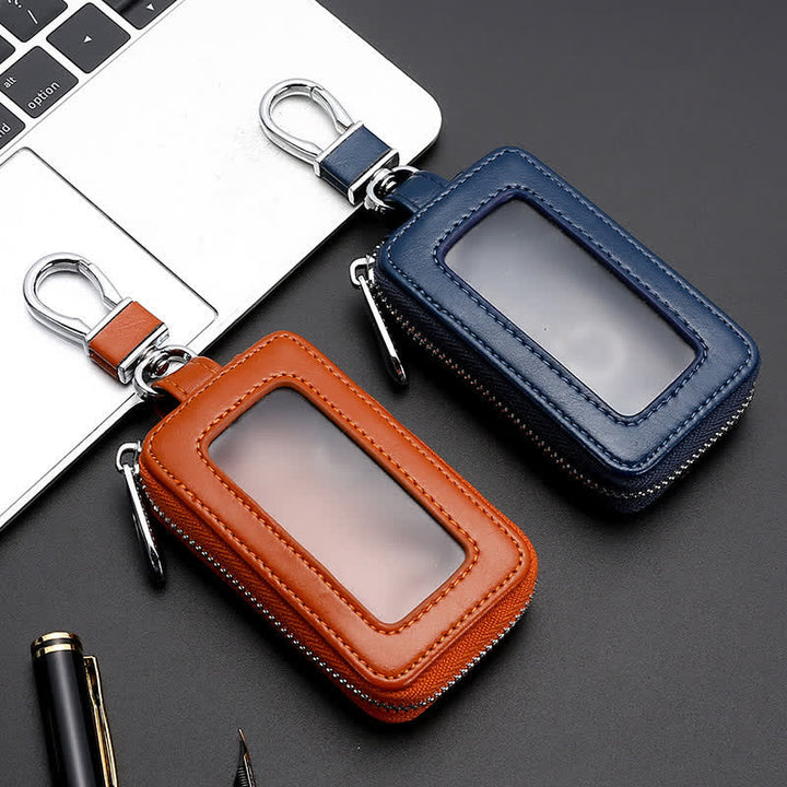 Étui à clés en cuir pratique avec fenêtre transparente et fermeture éclair - image 8