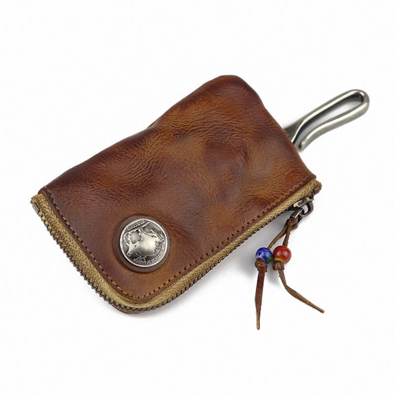 Portefeuille à fermeture éclair médiéval vintage en cuir avec porte-clés - image 4