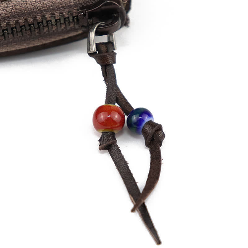 Portefeuille à fermeture éclair médiéval vintage en cuir avec porte-clés - image 9