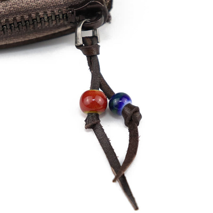 Portefeuille à fermeture éclair médiéval vintage en cuir avec porte-clés - image 9