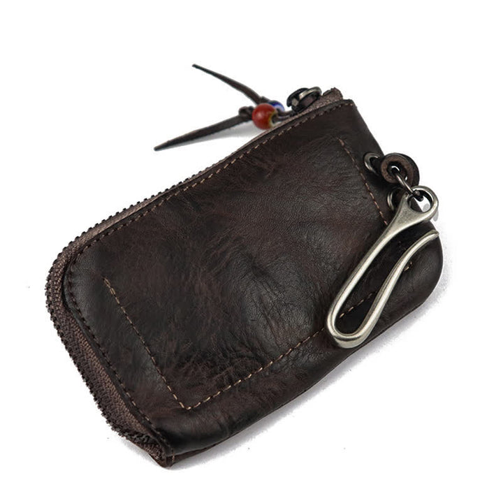 Portefeuille à fermeture éclair médiéval vintage en cuir avec porte-clés - image 7