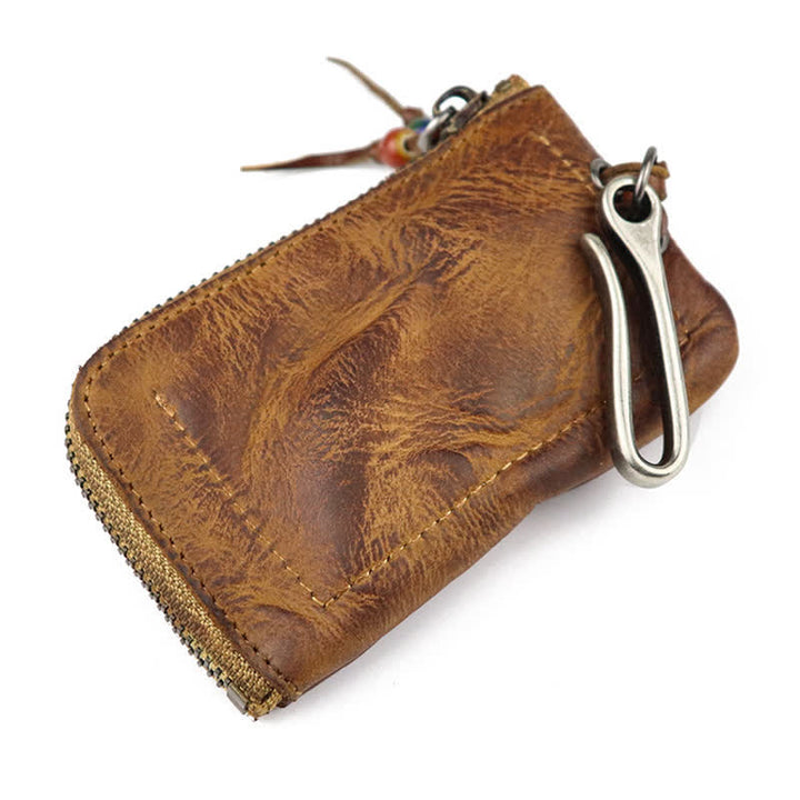 Portefeuille à fermeture éclair médiéval vintage en cuir avec porte-clés - image 5