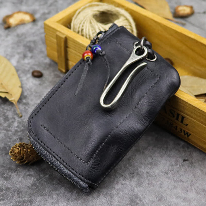 Portefeuille à fermeture éclair médiéval vintage en cuir avec porte-clés - image 13