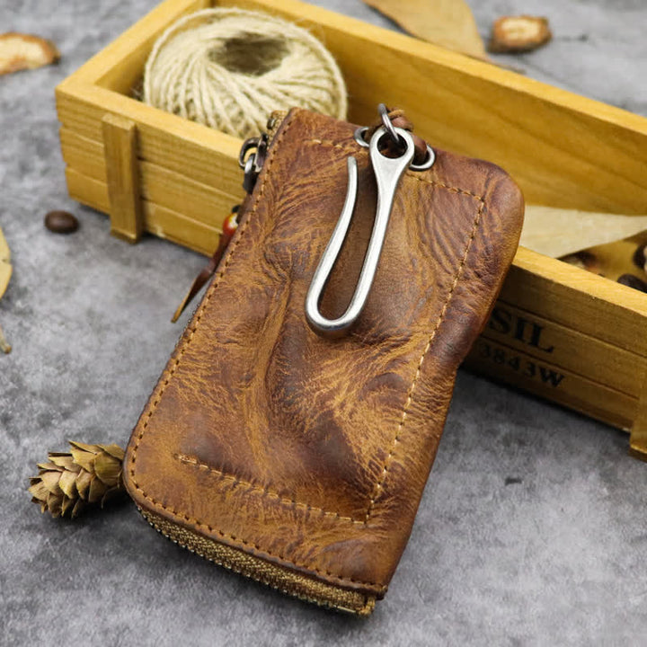 Portefeuille à fermeture éclair médiéval vintage en cuir avec porte-clés - image 3