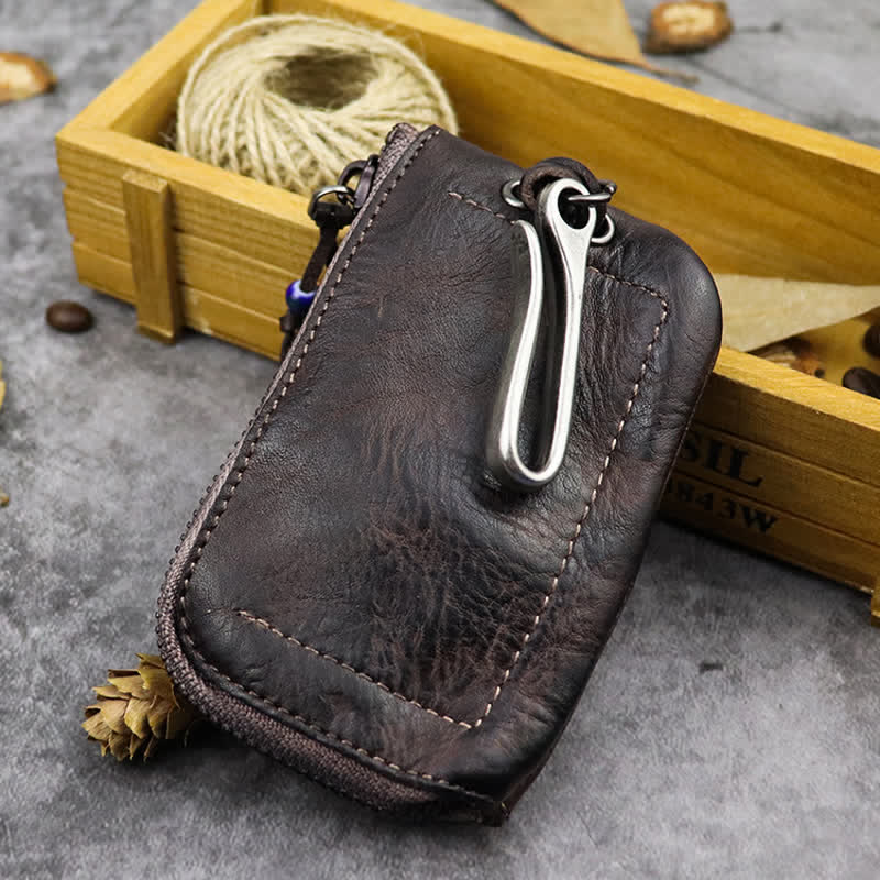 Portefeuille à fermeture éclair médiéval vintage en cuir avec porte-clés - image 15