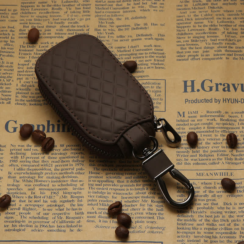 Étui à clés en cuir à crochet à fermeture éclair universel - Café - image 9