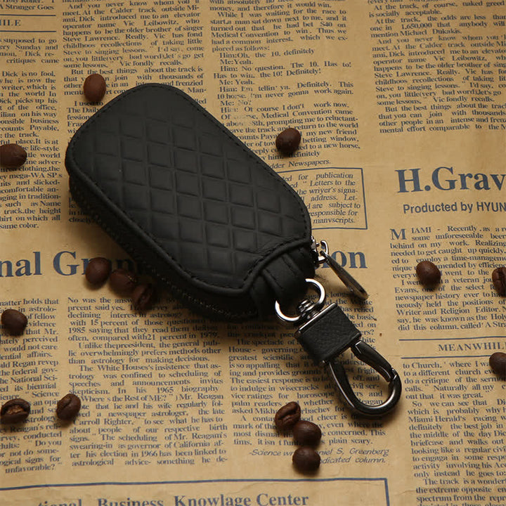 Étui à clés en cuir à crochet à fermeture éclair universel - Noir - image 1