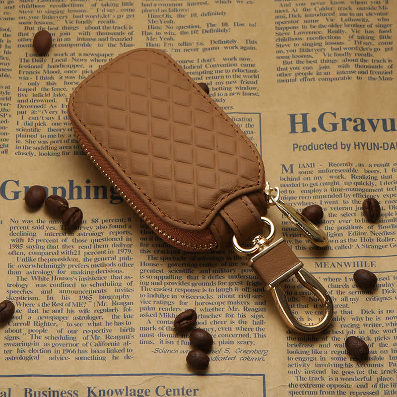 Étui à clés en cuir à crochet à fermeture éclair universel - Brun - image 10