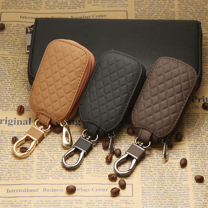 Étui à clés en cuir à crochet à fermeture éclair universel - image 0