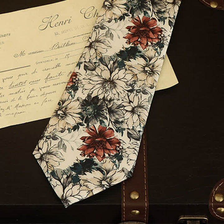 Cravate pour homme à motif de pivoines et de fleurs nostalgiques