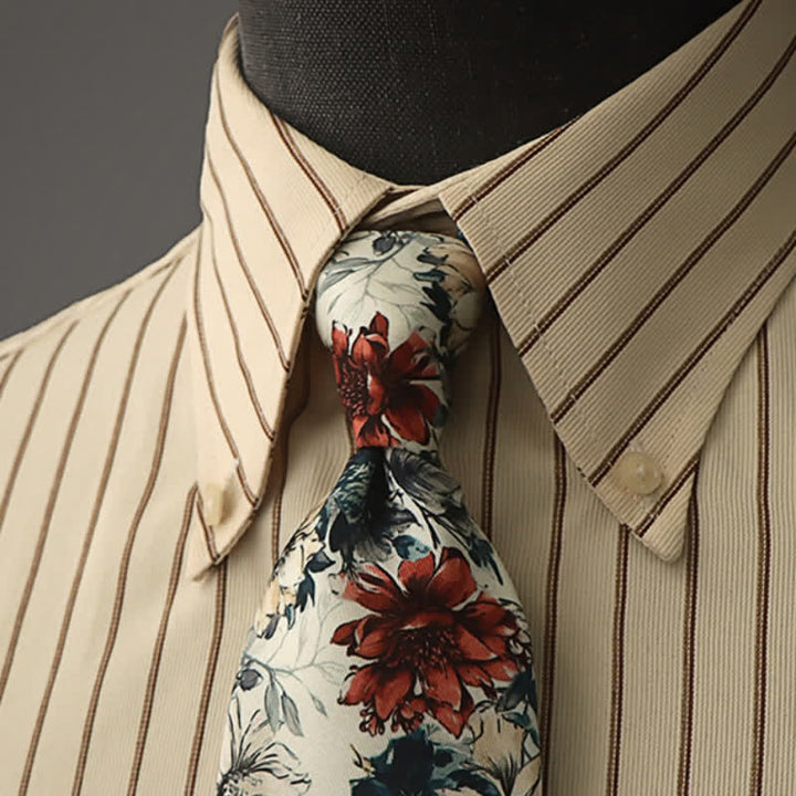 Cravate pour homme à motif de pivoines et de fleurs nostalgiques