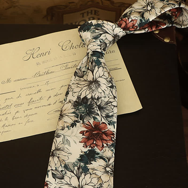 Cravate pour homme à motif de pivoines et de fleurs nostalgiques