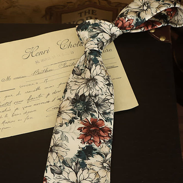 Cravate pour homme à motif de pivoines et de fleurs nostalgiques
