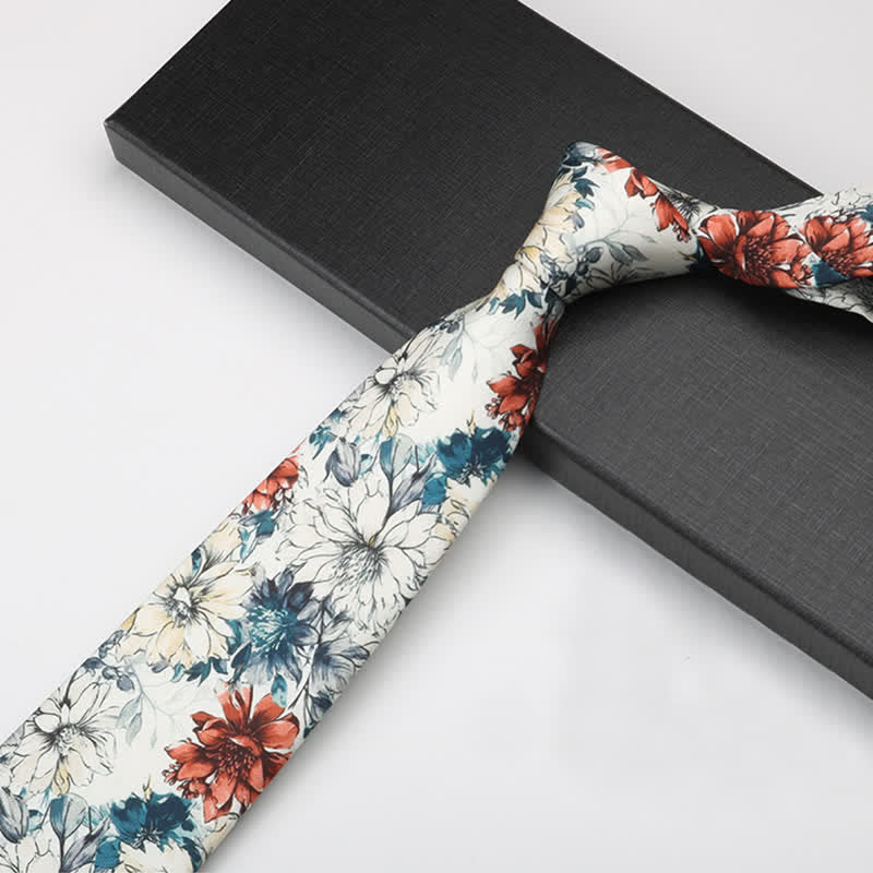 Cravate pour homme à motif de pivoines et de fleurs nostalgiques