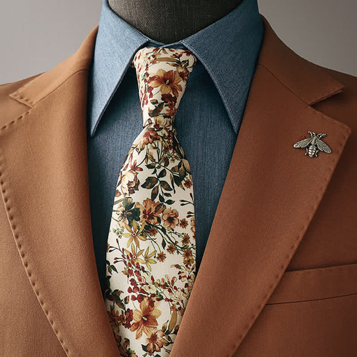 Cravate décontractée à fleurs orange et ivoire pour homme - Orange et ivoire - image 0