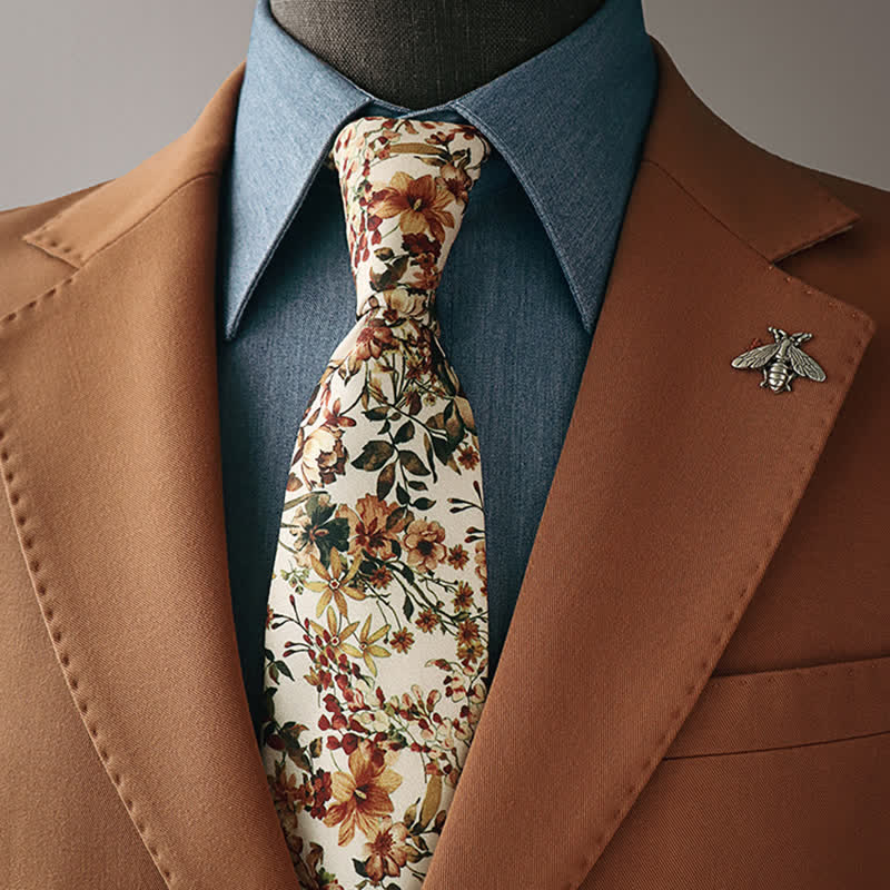 Cravate décontractée à fleurs orange et ivoire pour homme - Orange et ivoire - image 0