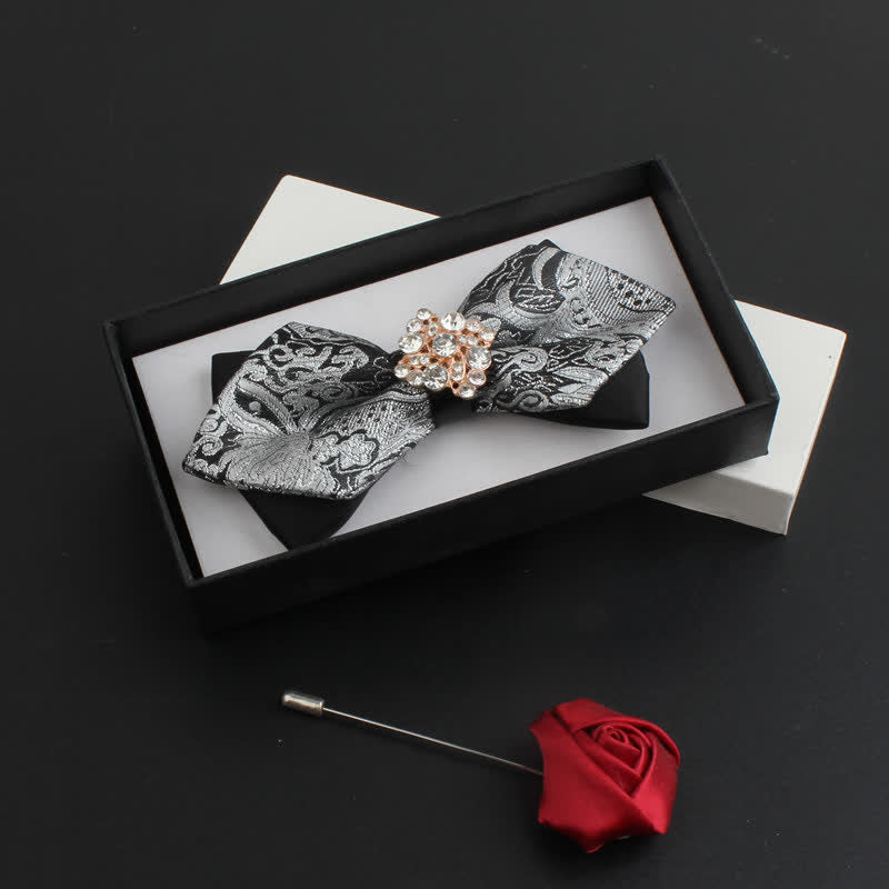 Nœud papillon classique en cristal à motif cachemire pour homme avec épingle à revers