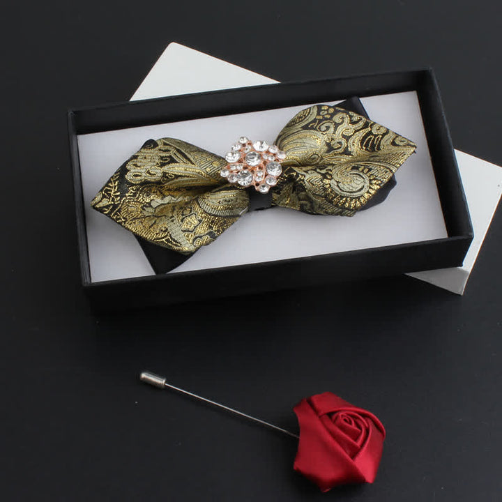Nœud papillon classique en cristal à motif cachemire pour homme avec épingle à revers