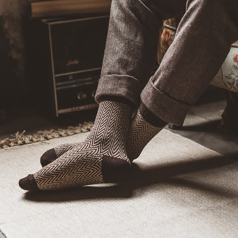 Lot de 5 paires de chaussettes rétro à rayures ondulées pour hommes