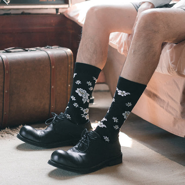 Chaussettes noires Little White Daisy pour hommes