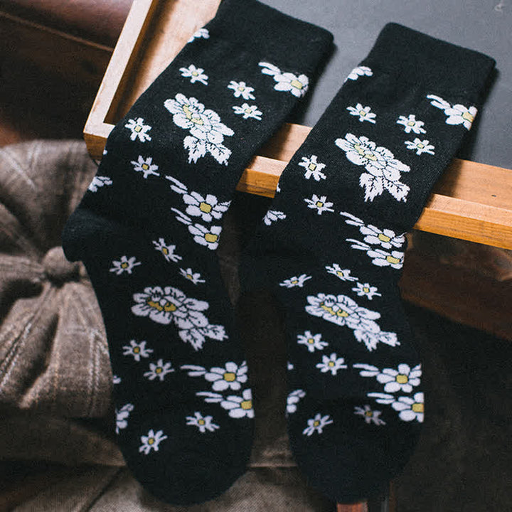 Chaussettes noires Little White Daisy pour hommes