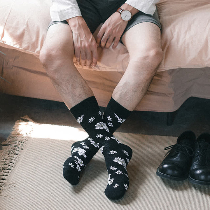 Chaussettes noires Little White Daisy pour hommes