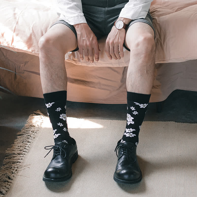 Chaussettes noires Little White Daisy pour hommes