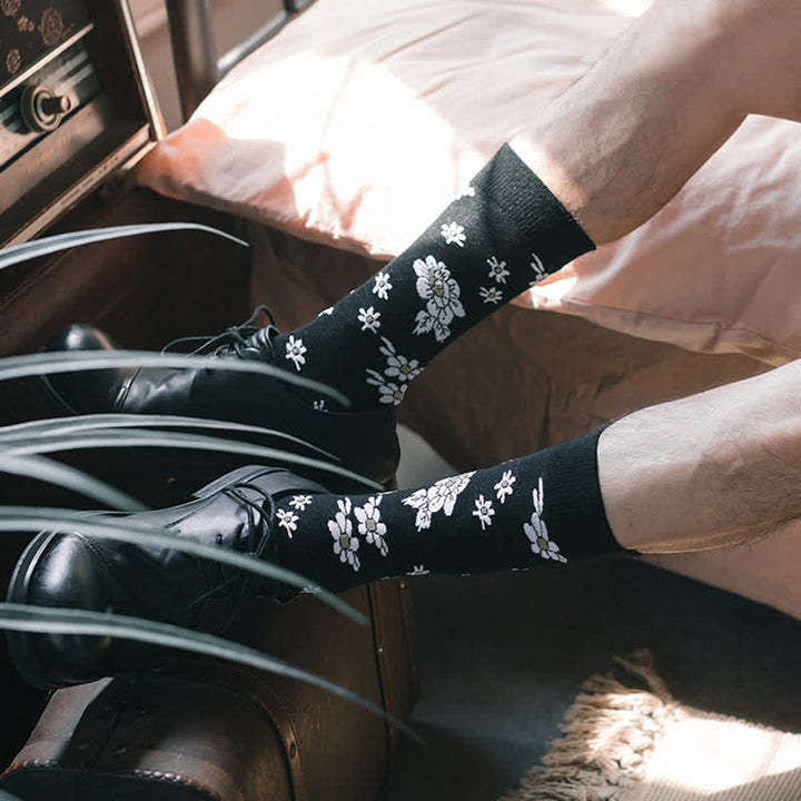 Chaussettes noires Little White Daisy pour hommes